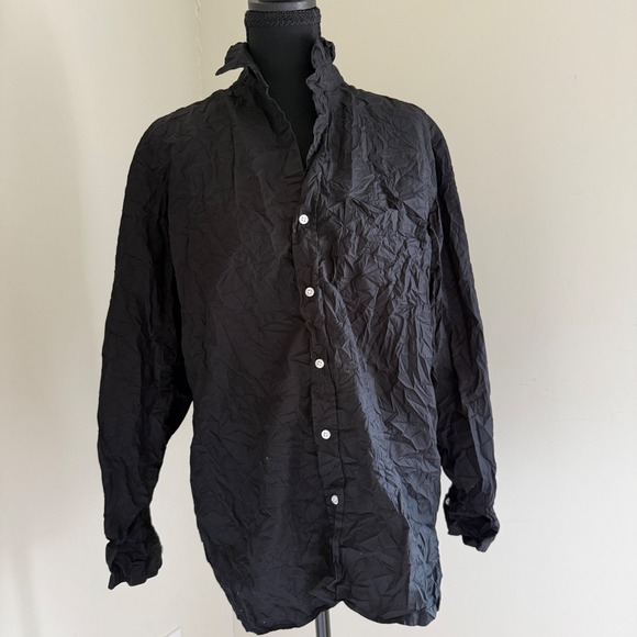 Frank & Eileen Tops - Frank & Eileen Joey Black Crinkle Cotton Button Down Shirt Made in Italy M